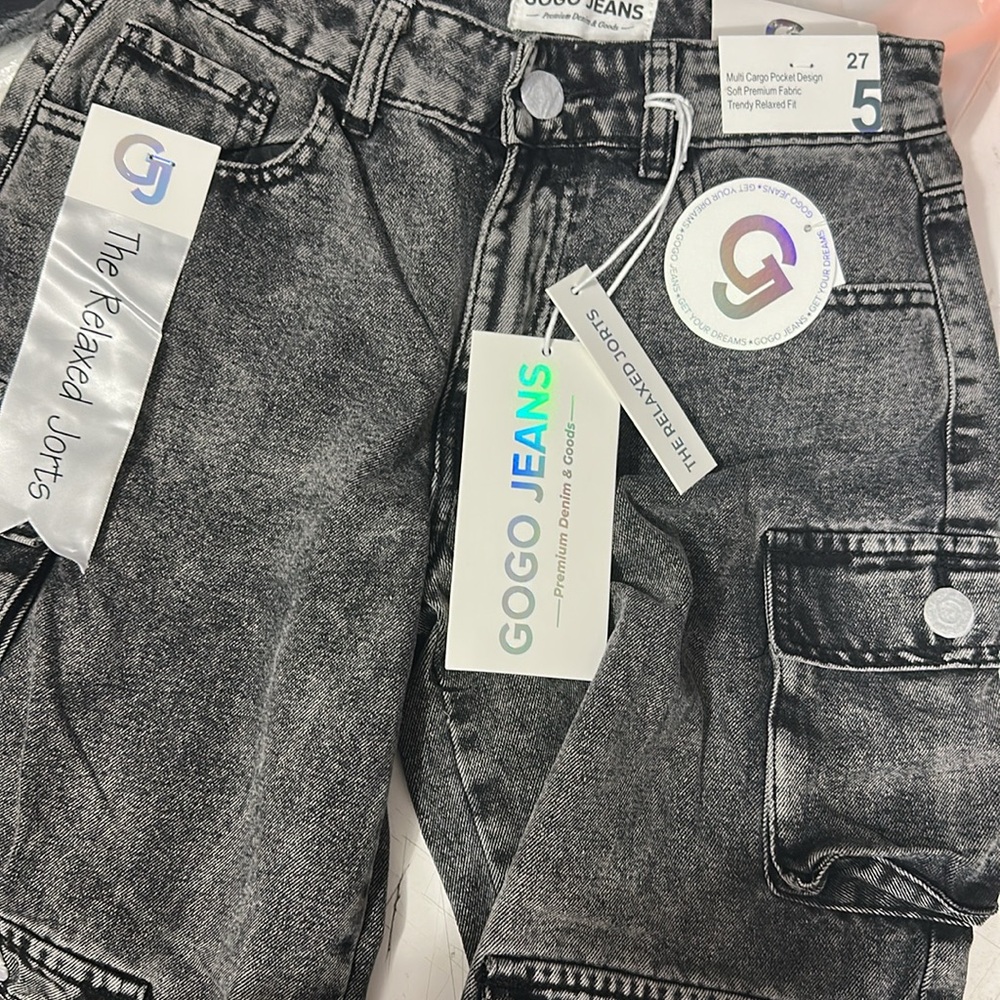 High Waist Wide Leg Cargo Junior‎ Jean Jorts Shorts Street Style Distressed Jean - Picture 6 of 10